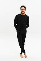 Чоловіча термобілизна EcoTherm з бавовни чорна (кофта + штани) S-3XL