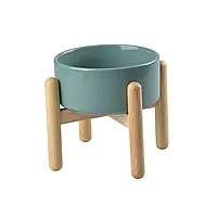 Керамічна миска для собак Haemmer з дерев'яною підставкою 15х15 см м'ятна для їжі та води