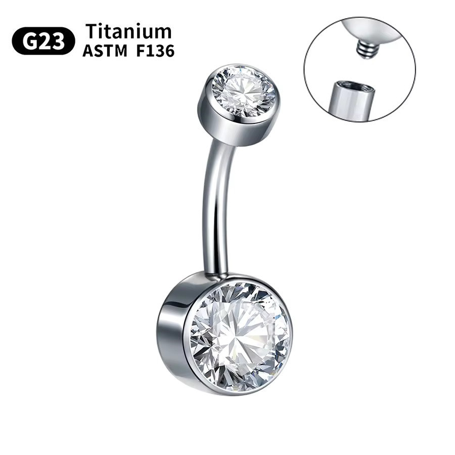Сережка для пупка титанова з фіанітами G23, внутрішня різьба, 1.6×10×5×8 мм