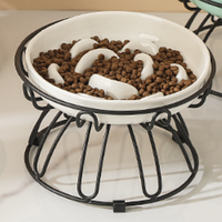 Набір керамічних мисок для кішок 2 шт 16 см з підставкою антислінг повільне годування білий