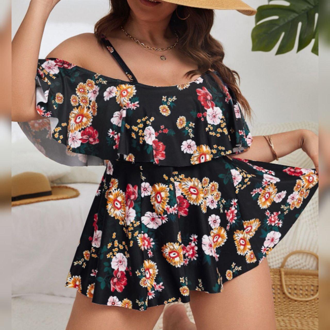 Купальник Роздільний. Танкіні з плавками. Квітковий принт. Великі розміри.