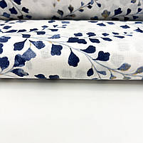Турецька бавовняна тканина ранфорс "Вітки з листям сині" 240 см, фото 5