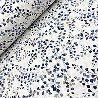 Турецька бавовняна тканина ранфорс "Вітки з листям сині" 240 см, фото 2