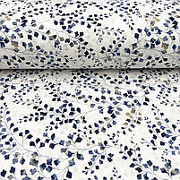 Турецька бавовняна тканина ранфорс "Вітки з листям сині" 240 см, фото 4