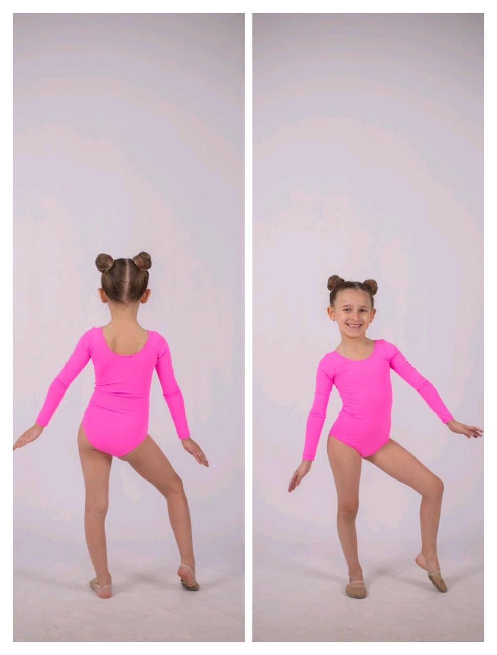 Купальник з біфлексу із довгим рукавом (рожевий), трико-гімнастичний, купальник для танців, гімнастики, хореографії, фото 1