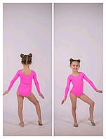 Купальник з біфлексу із довгим рукавом (рожевий), трико-гімнастичний, купальник для танців, гімнастики, хореографії