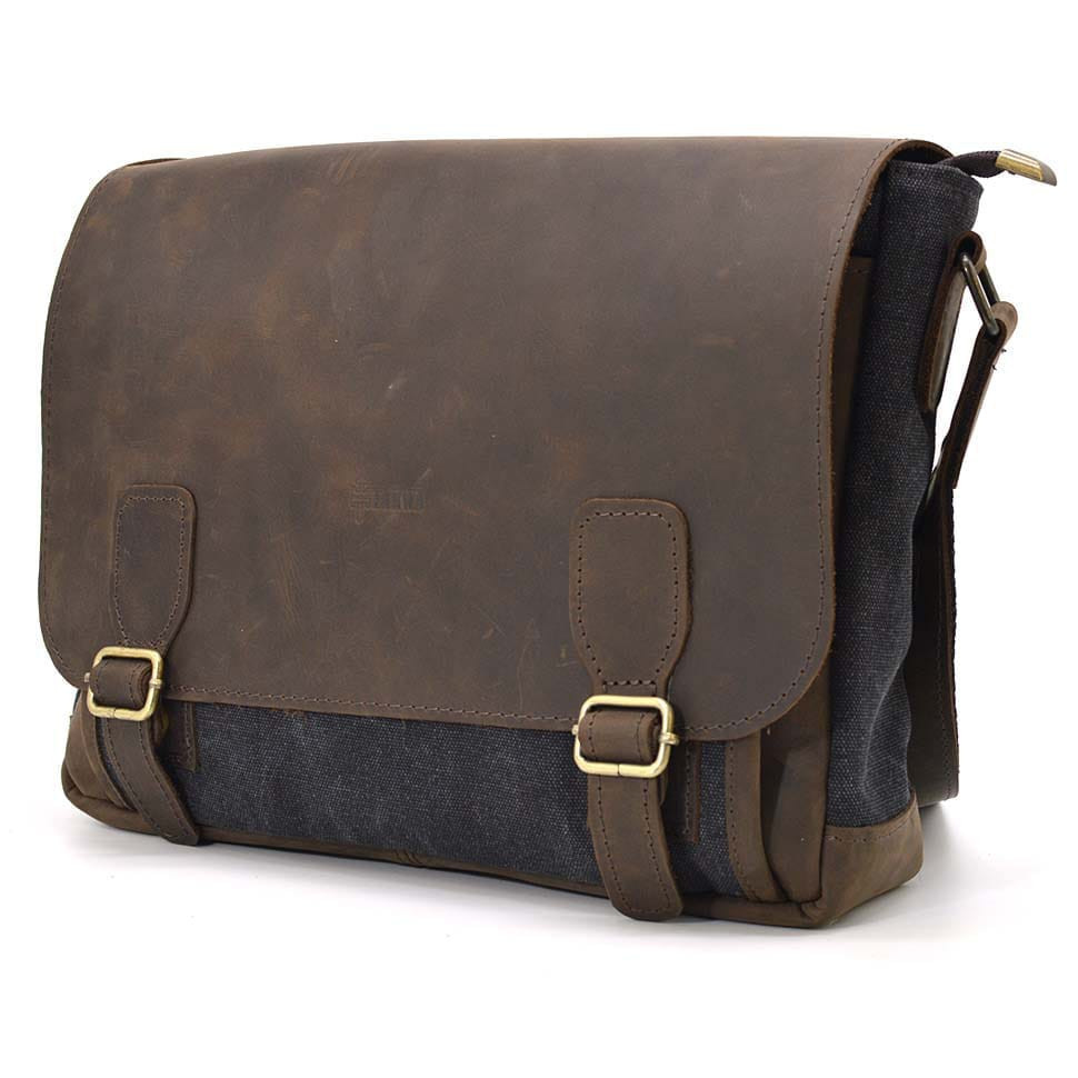 Чоловіча шкіряна сумка через плече з канвасу та шкіри TARWA, RCG-6045-3md
