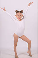 Купальник з біфлексу із довгим рукавом (білий), трико-гімнастичний, купальник для танців, гімнастики, хореографії