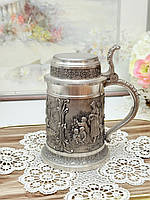 Німецький пивний олов'яний келих, німецький кухоль для пива, харчове олово, Німеччина, сільські мотиви