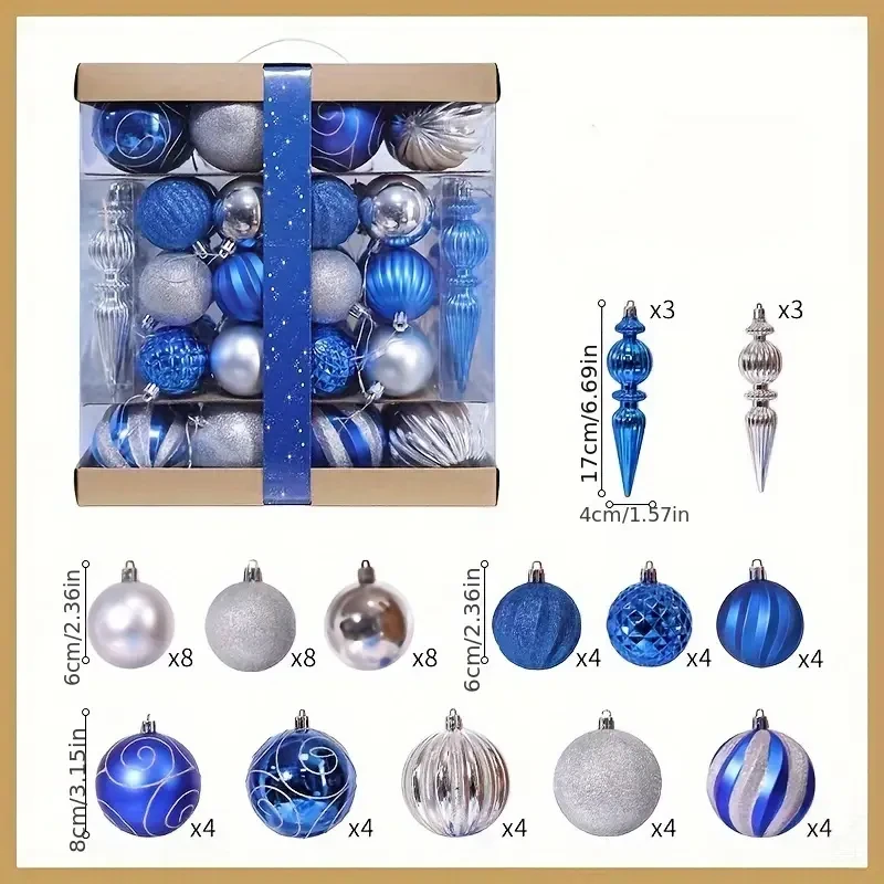 Набір ялинкових новорічних прикрас 62 шт ASW74-6 Jb, фото 1