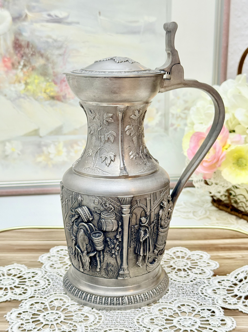 Колекційний олов'яний глечик "Виноробство", харчове олово, Німеччина, 500 мл