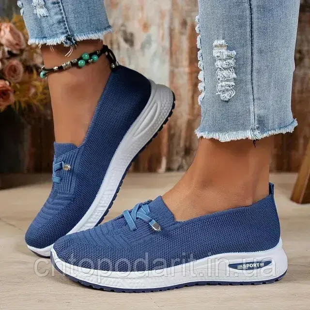 Сліпони Sport, літнє взуття, жіночі туфлі на платформі, текстильні мокасини розмір 42, сині Код 00-0730, фото 1