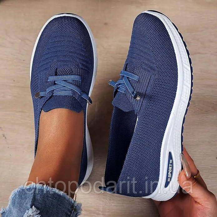Сліпони Sport, літнє взуття, жіночі туфлі на платформі, текстильні мокасини розмір 41, сині Код 00-0729, фото 1