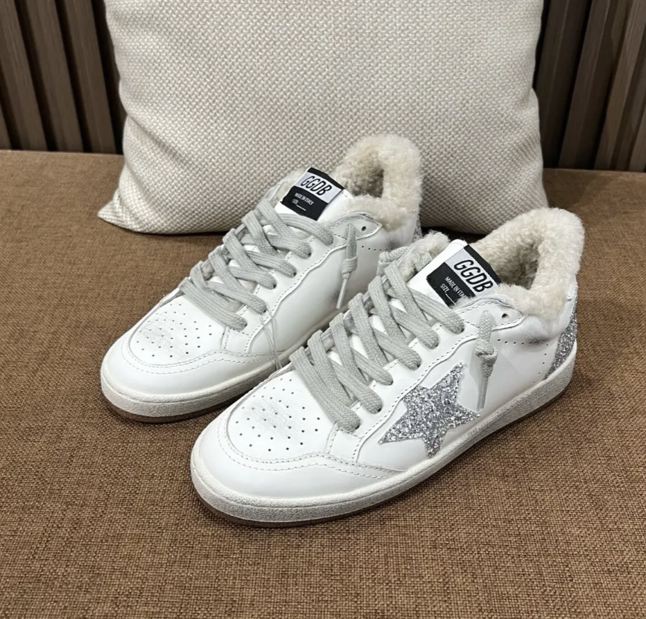 Жіночі білі сірі шкіряні кросівки з хутром Golden Goose Super-Star із зіркою білі кеди хутро