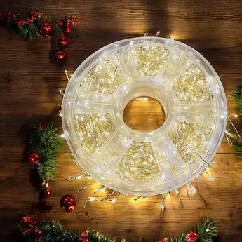 Гірлянда Роса Мішура 100 метрів | 3000 led | Срібний кабель | Хвойна лапа | Феєрверк