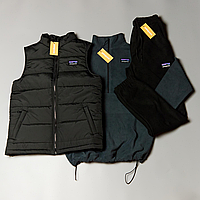 Костюм з флісом Patagonia чорний (кофта + штани + жилетка ) повсякденний костюм патагонія брендовий Чорний