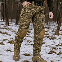 Тактичні зимові штани теплі військові якісні ріп-стоп штани з наколінниками формені піксель на флісі штурмові