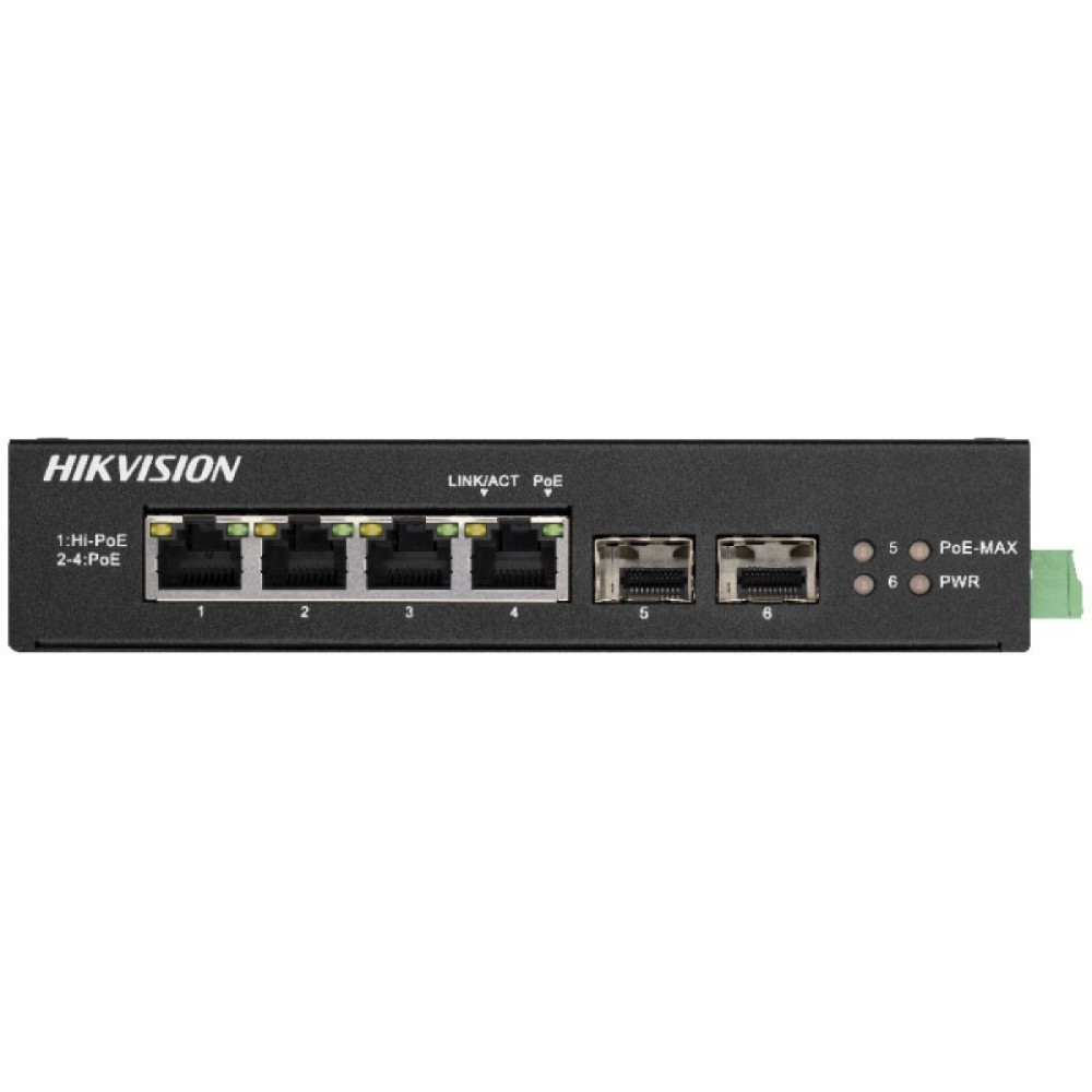 Некерований гігабітний PoE комутатор Hikvision DS-3T0506HP-E/HS з 4 портами PoE, фото 1