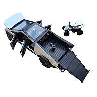 Машинка метал Tesla Cybertruck з прич-кемпером та квадр срібна Тесла 1:32 звук світло 17,5*6*6,5см (CZ 58 B), фото 7