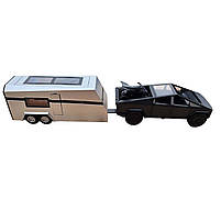 Машинка метал Tesla Cybertruck з прич-кемпером та квадр чорна Тесла 1:32 звук світло 17,5*6*6,5см (CZ 58 B), фото 2