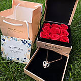 Набір мильних троянд 9 шт. у подарунковій скриньці з кулоном Best Wishes рожевої, фото 6