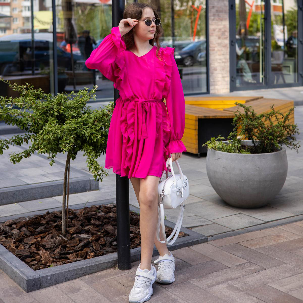 Шифонова сукня малинова для дівчинки, фото 1