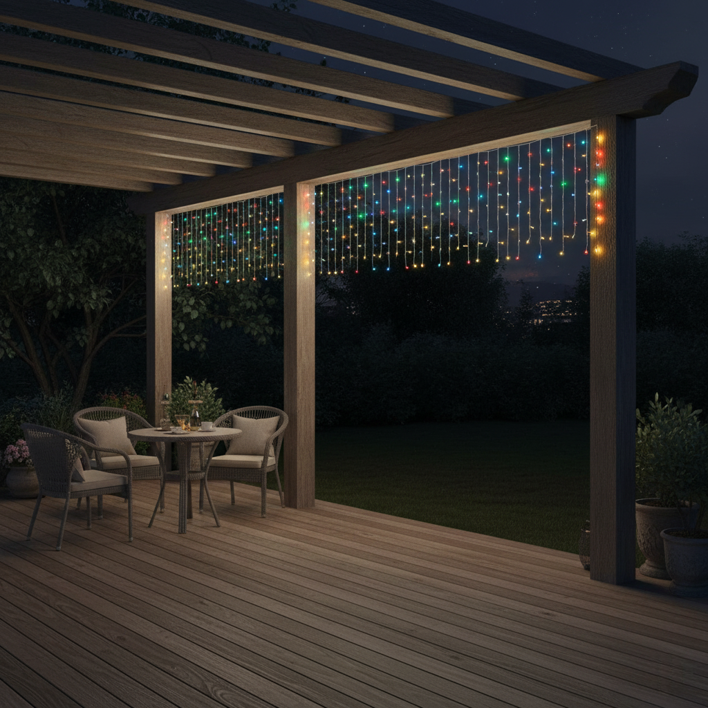 Вулична гірлянда бахрома 12 м, 200 LED, мультиколор, чорний дріт, фото 1