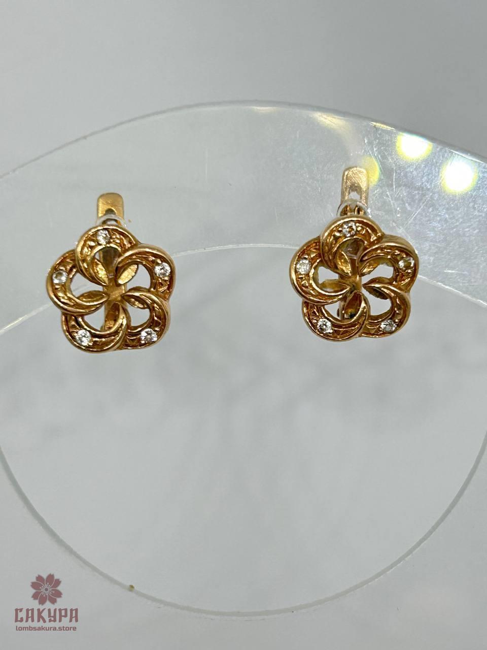 Золоті Сережки зі вставкою цирконій, фото 1