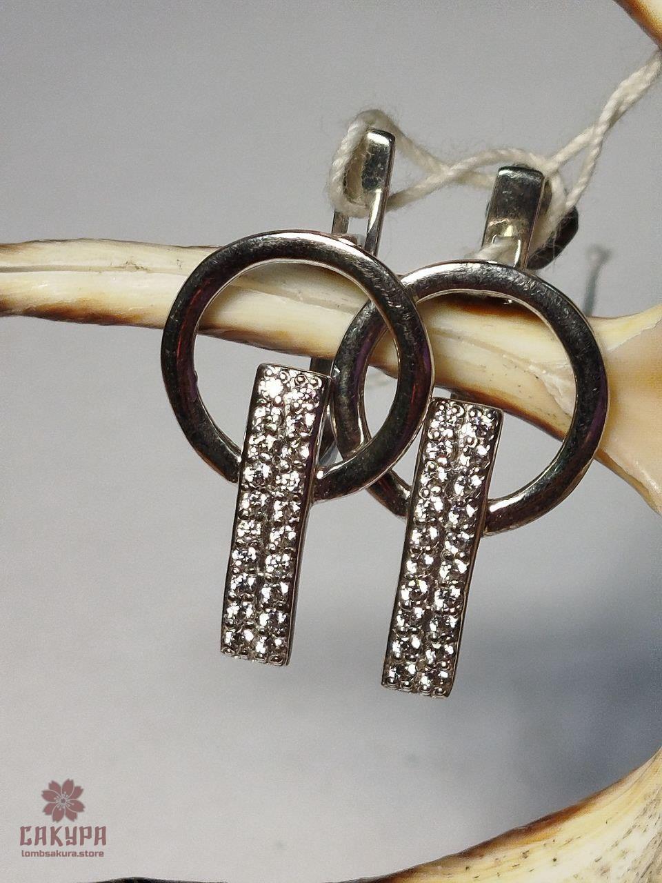 Срібні Сережки зі вставкою цирконій, фото 1