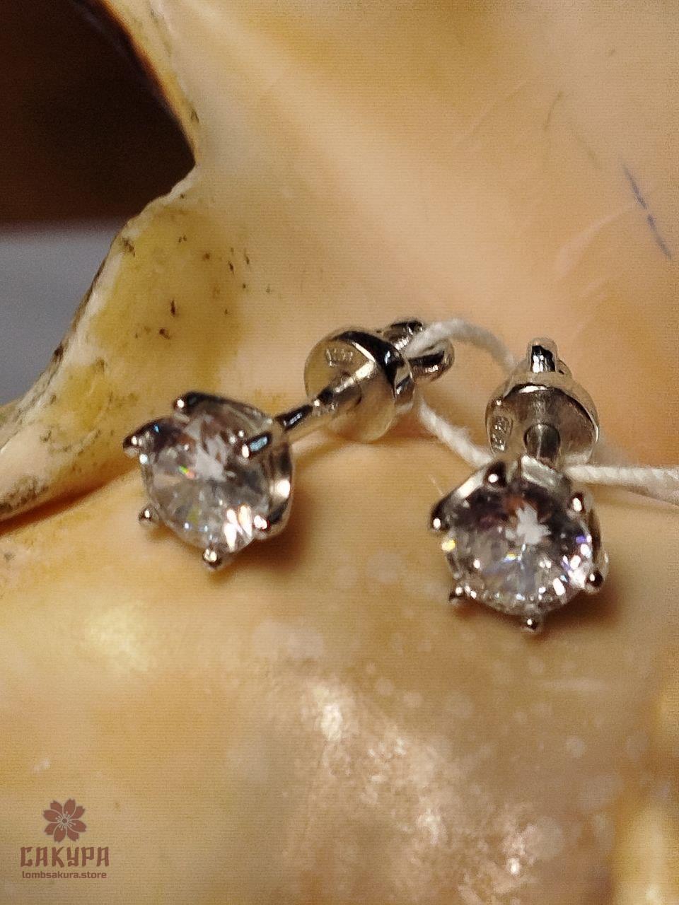 Срібні Сережки зі вставкою цирконій, фото 1