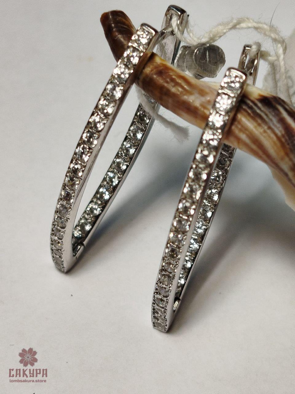 Срібні Сережки зі вставкою цирконій, фото 1
