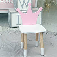Дитячий стільчик "корона" ВхШхГ 26х26х24см, стілець для дівчинки, білий з рожевим