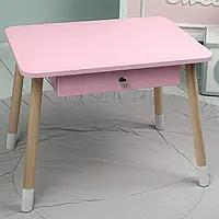 Дитячий столик від 1 року з висувною шухлядою ВхШхГ 54×60×45, стіл для занять та творчості, рожевий