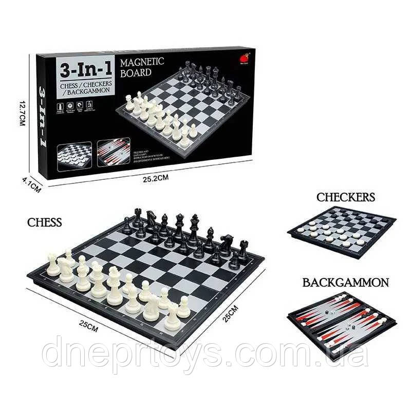 Настільна гра 3в1 Шахи Шашки Нарди пластик 25*25 см (22160), фото 1