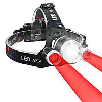 Ліхтар налобний Police 3000-T6+2XPE(Red), 2x18650, signal light, ЗУ Type-C, Box