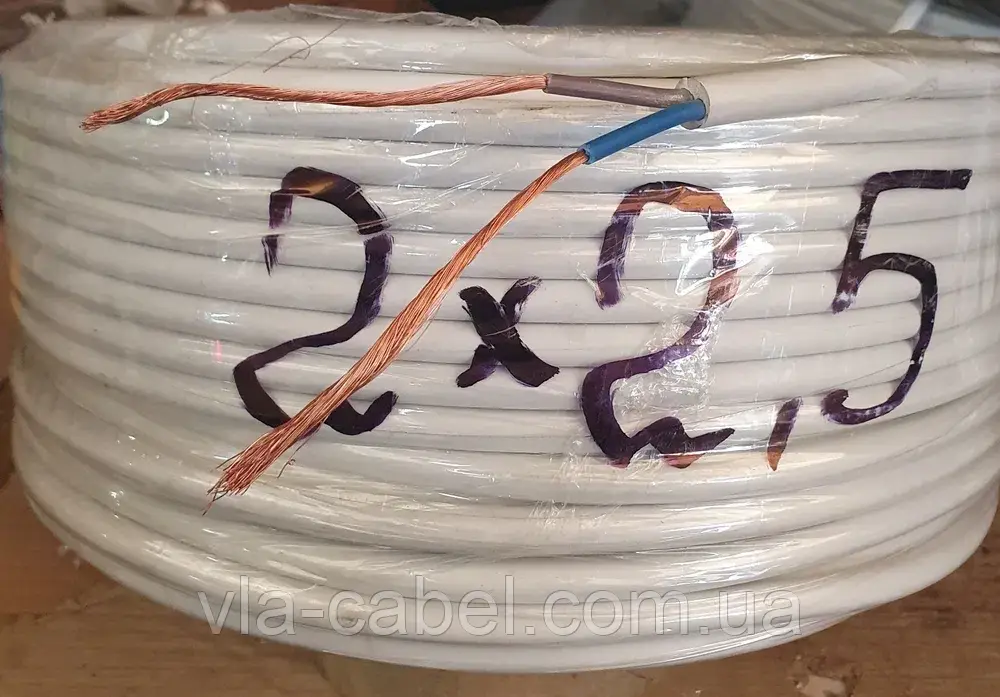 Кабель провід ПВС 2х2.5 мідь круглий Одеса ГОСТ (бухта 100м), фото 1