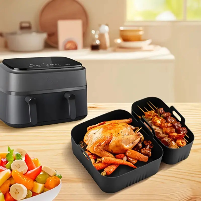 Набір форм в аерогриль прямокутна та квадратна силіконові 19398 2 шт чорний ID 5156193