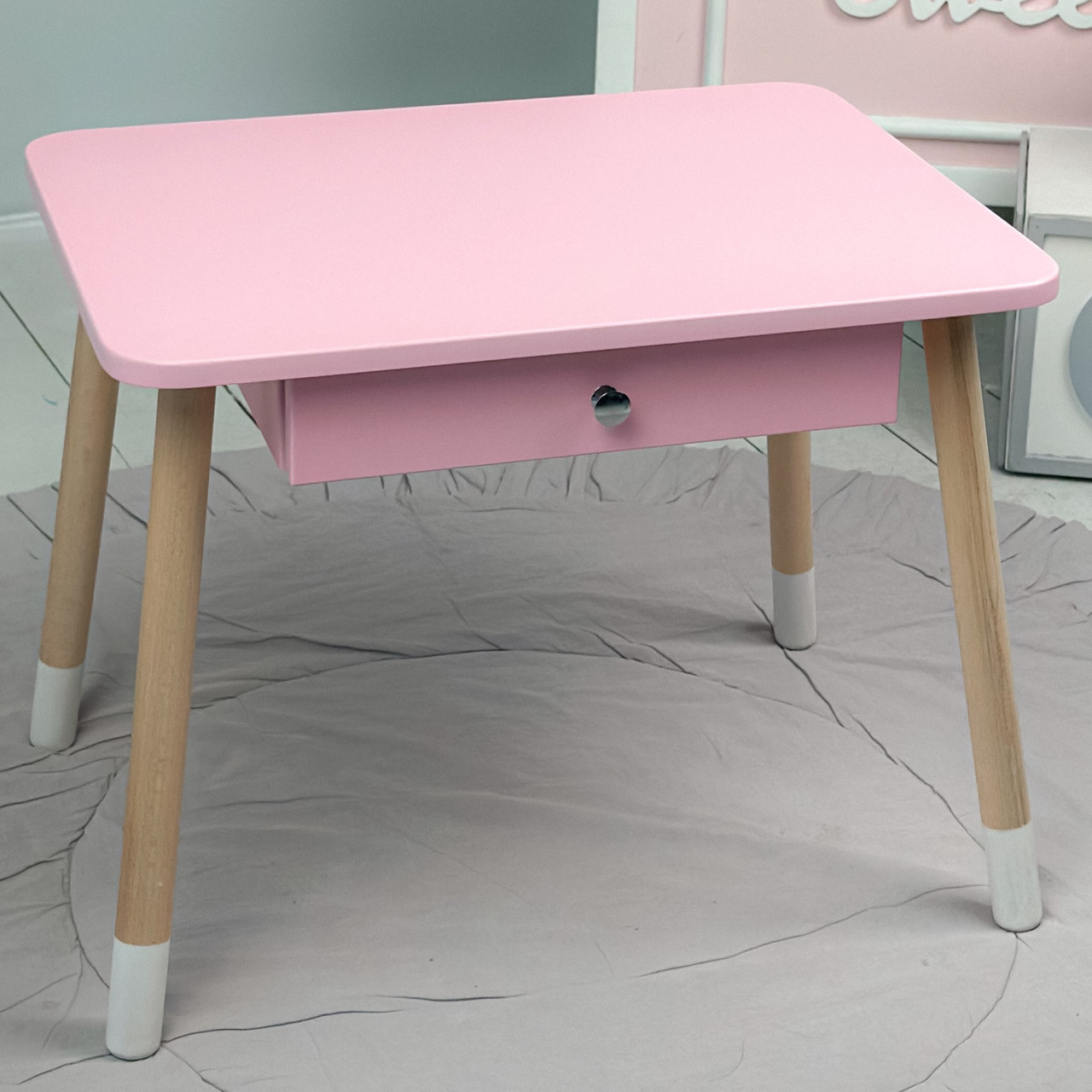 Дитячий столик з висувним ящиком 46х60х45, стіл для дівчинки з нішею, рожевий, фото 1