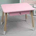 Дитячий столик з висувним ящиком 46х60х45, стіл для дівчинки з нішею, рожевий