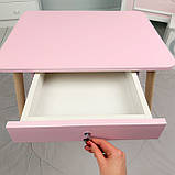 Дитячий столик з висувним ящиком 46х60х45, стіл для дівчинки з нішею, рожевий, фото 2