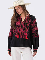 Жіноча Вишиванка Чорна З Червоною Вишивкою Сорочка Класична Sellia