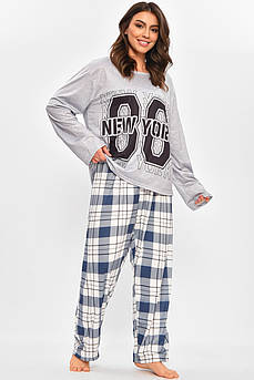 Піжама жіноча напівбатальна сірого кольору з принтом 207404M