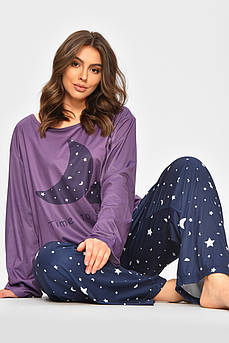 Піжама жіноча напівбатальна фіолетового кольору з принтом 207405M