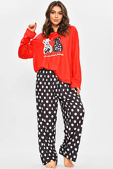 Піжама жіноча напівбатальна червоного кольору з принтом 207406M