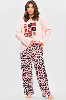 Піжама жіноча напівбатальна рожевого кольору з принтом 207409M