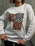 Тепла жіноча кофта світшот на флісі з анімалістичним принтом утеплена кофточка великих розмірів, фото 6