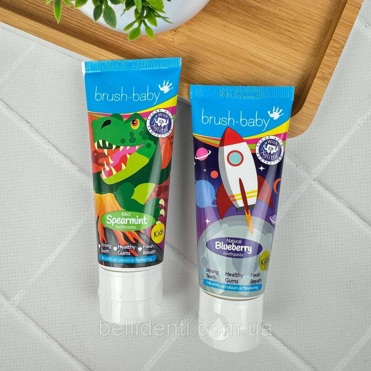 Дитячі зубні пасти Brush-Baby від 3 років (ракета, динозавр), 2 шт по 50 мл, фото 1