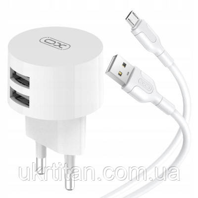 Оригінал! Зарядний пристрій XO 2xUSB 2.4A + cable USB to Micro 5P white (L62-M-WH) - Вища Якість!, фото 1