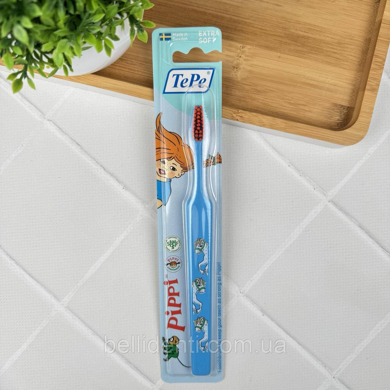 Дитяча зубна щітка TePe Kids Pippi X-Soft (від 3 років), синя