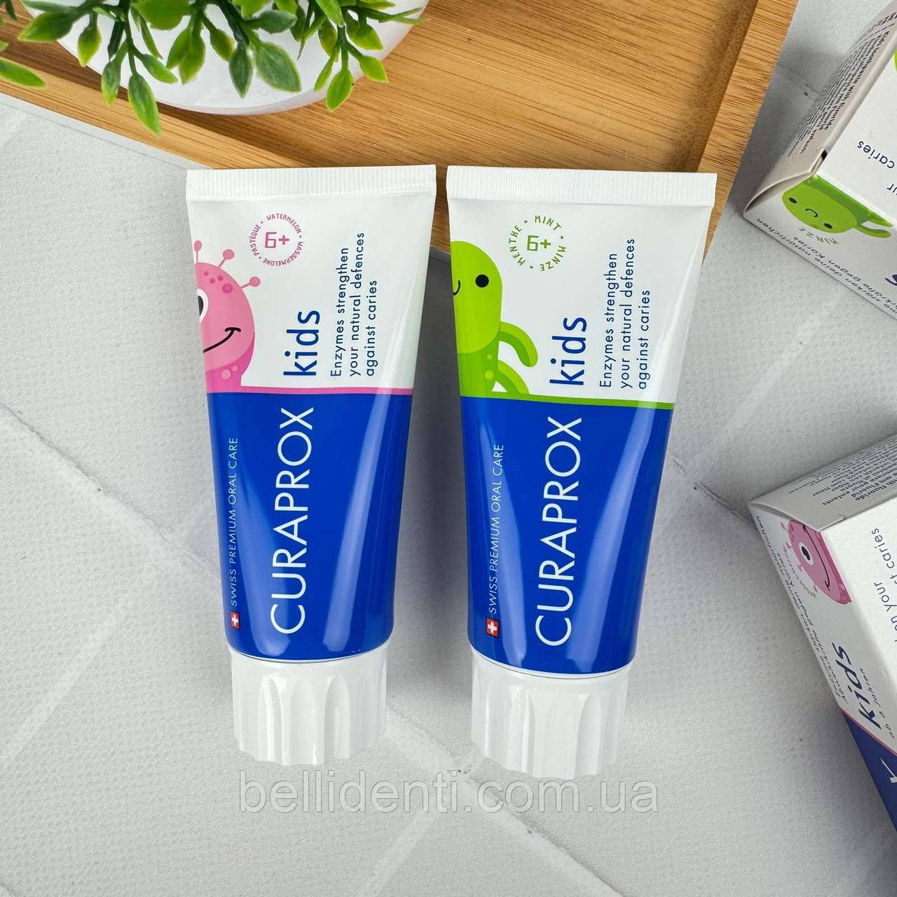 Дитячі зубні пасти Curaprox Kids від 6 років (фтор 1450, кавун та м'ята), 2 шт по 60 мл, фото 1